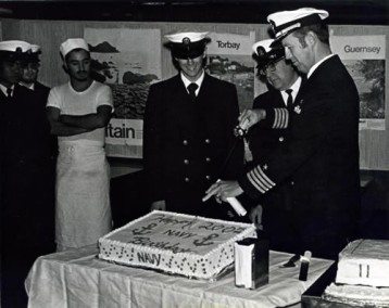 Cutting the cake on the 200th Navy Birthday in 1975.