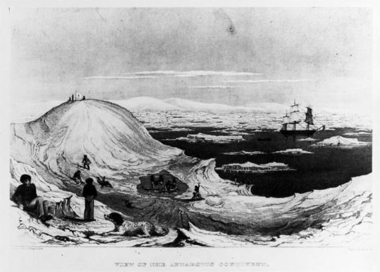 Drawing from Charles Wilkes’ official report to the U.S. Navy, on his exploration of South Pacific and Antarctica.
